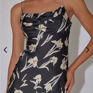 Selfie Leslie black Cream Slip Dress Cowl Neck Spaghetti Strap